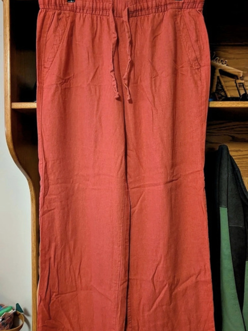 Old Navy High-Waisted Linen-Blend Wide-Leg Pants Coral Pinkish Orange Color